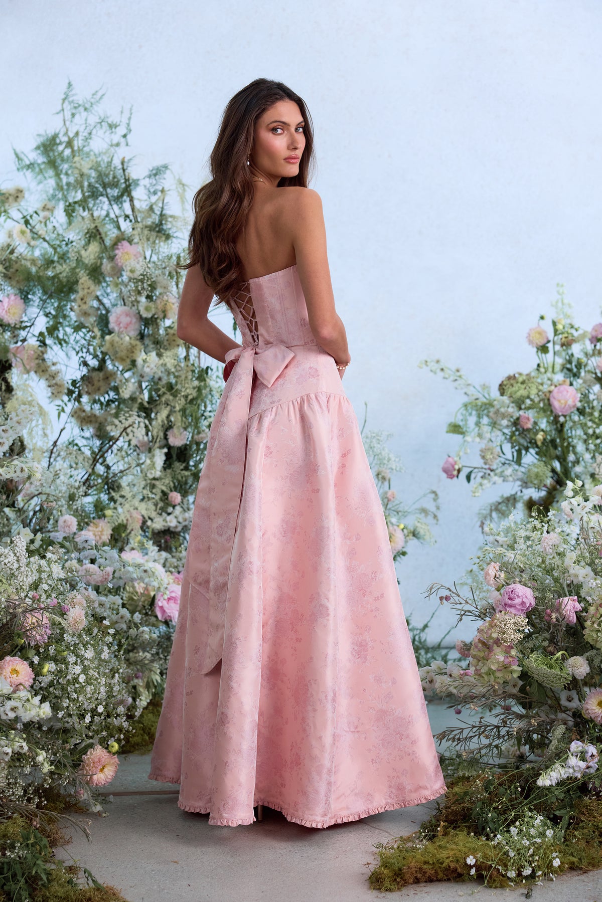 The Rosamund Dress in Light Pink Windsor Brocade