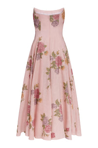Rousseau Cross Stitch Linen Strapless Midi Dress