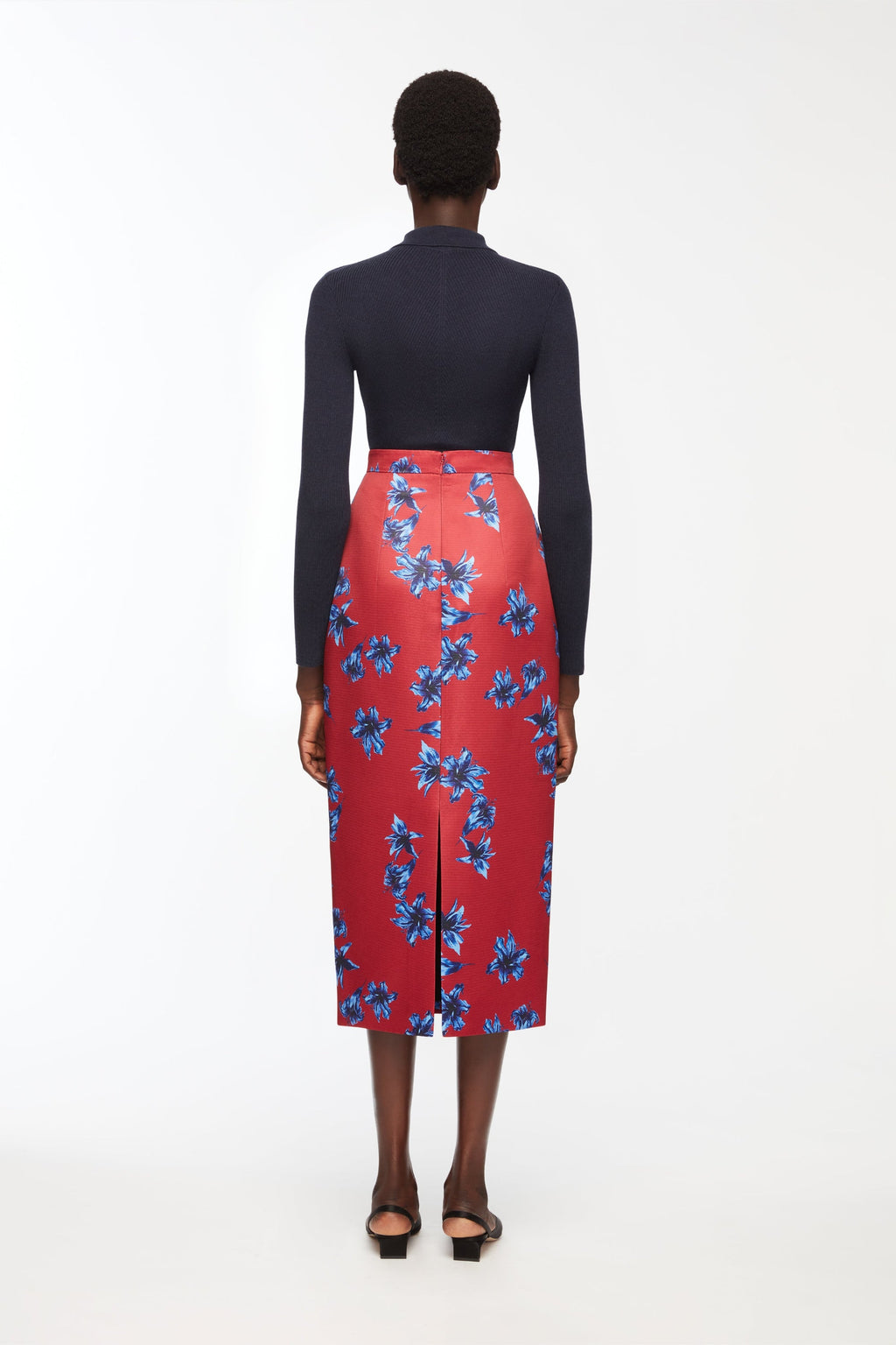 Lorelei Skirt In Red & Blue Festive Lillies Taffeta Faille