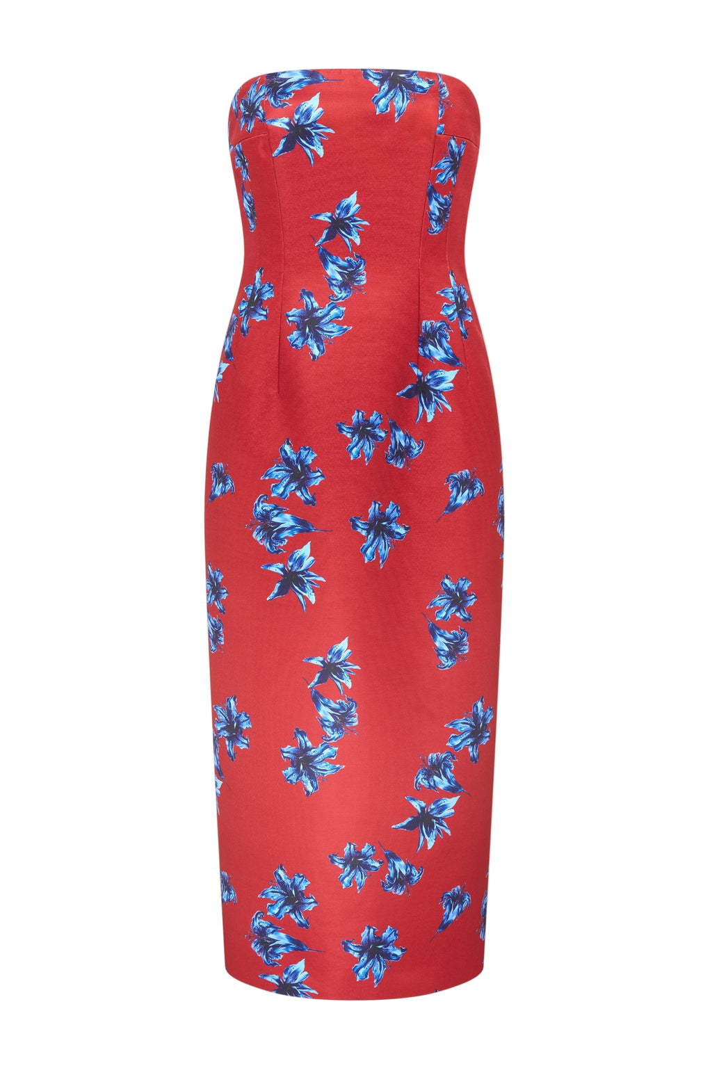 Leila Dress In Red & Blue Festive Lillies Taffeta Faille