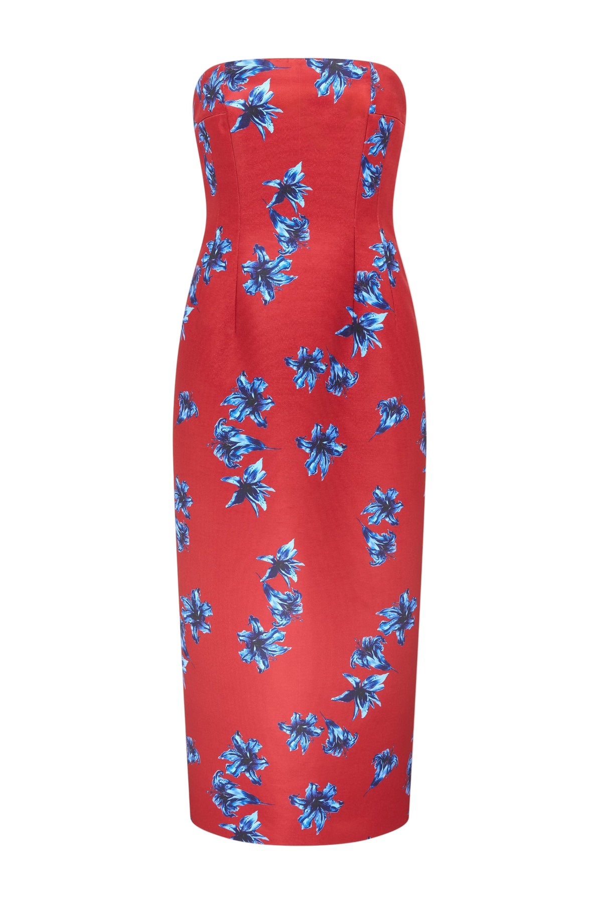 Leila Dress In Red & Blue Festive Lillies Taffeta Faille