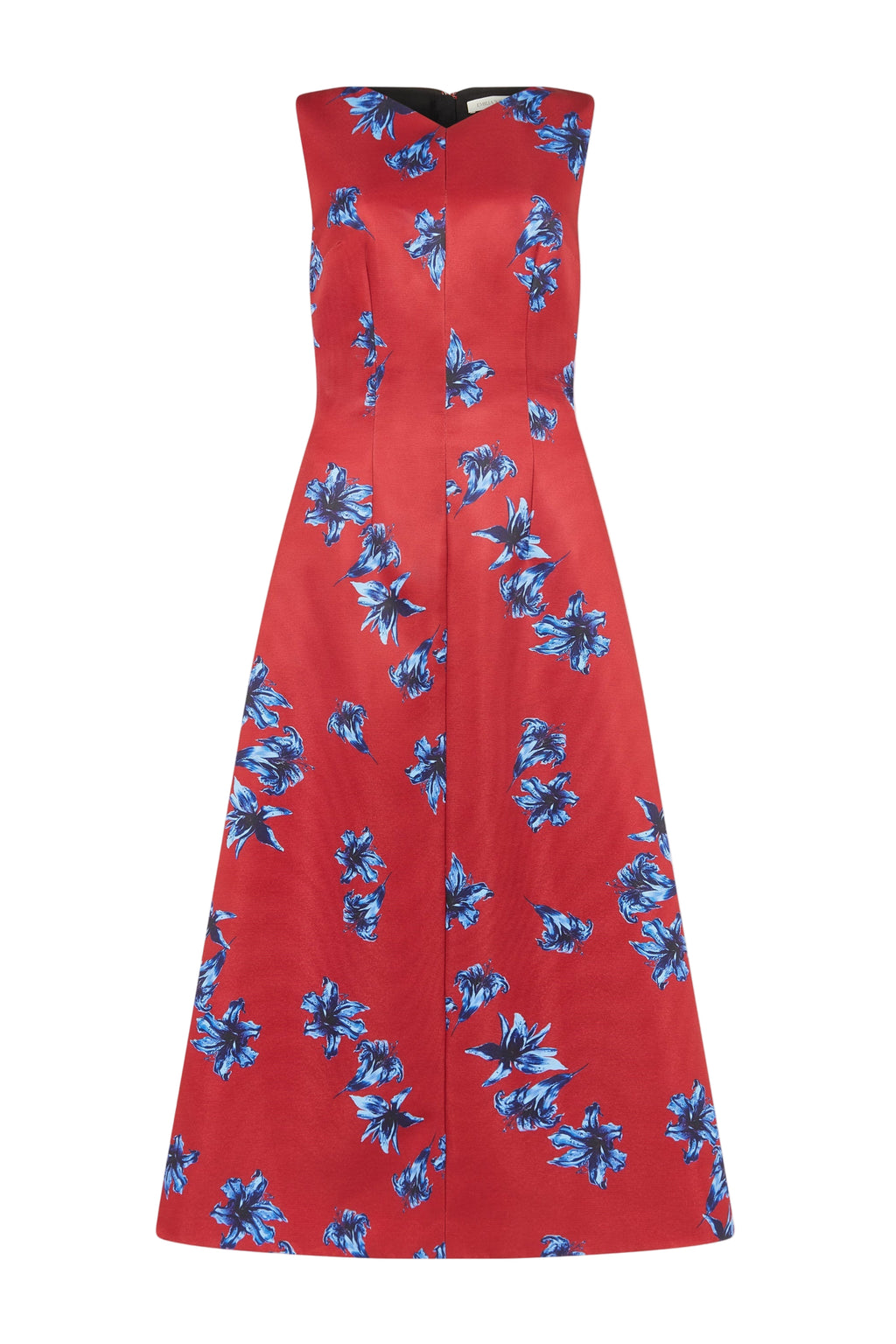 Octavie Dress In Red & Blue Festive Lillies Taffeta Faille