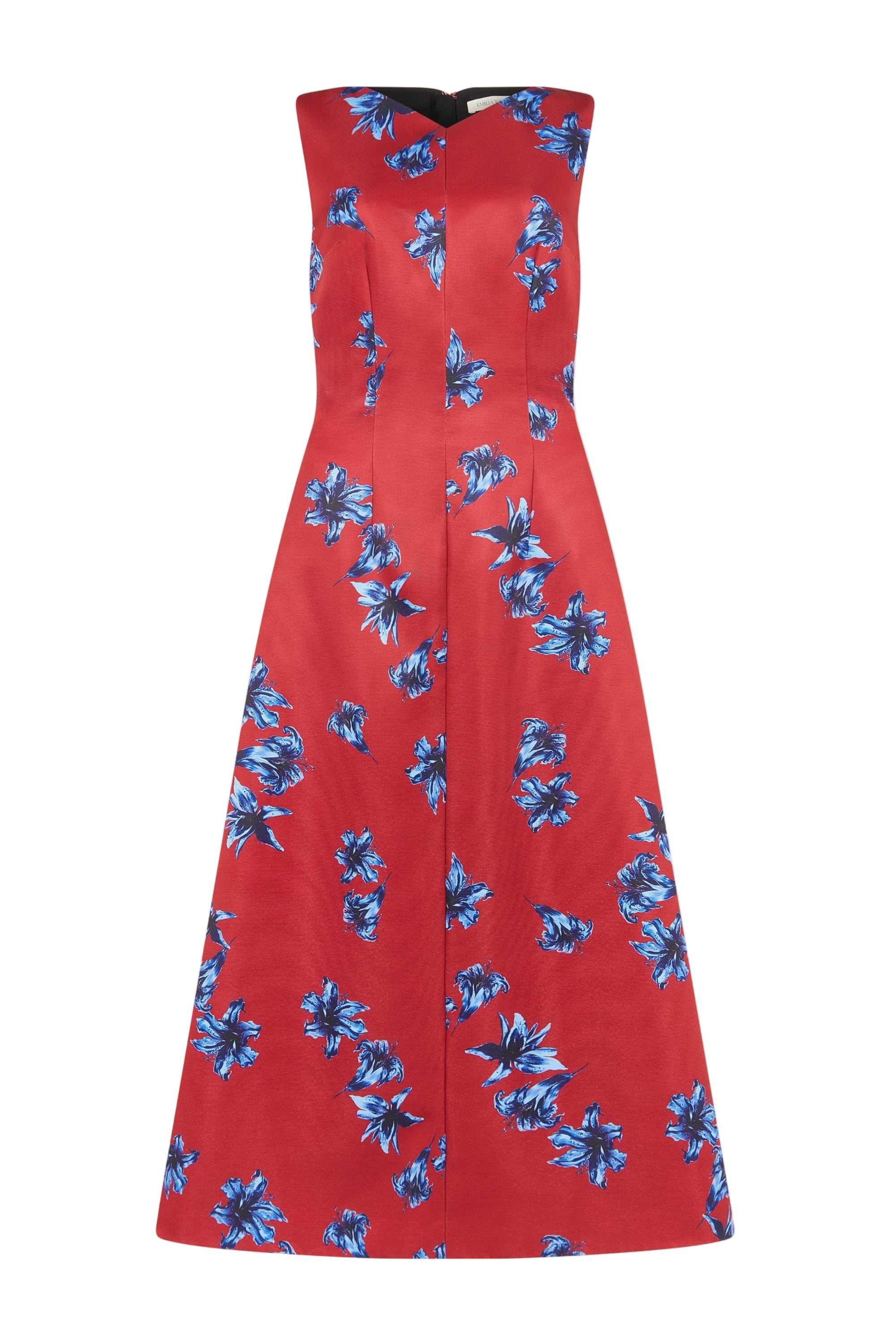 Octavie Dress In Red & Blue Festive Lillies Taffeta Faille