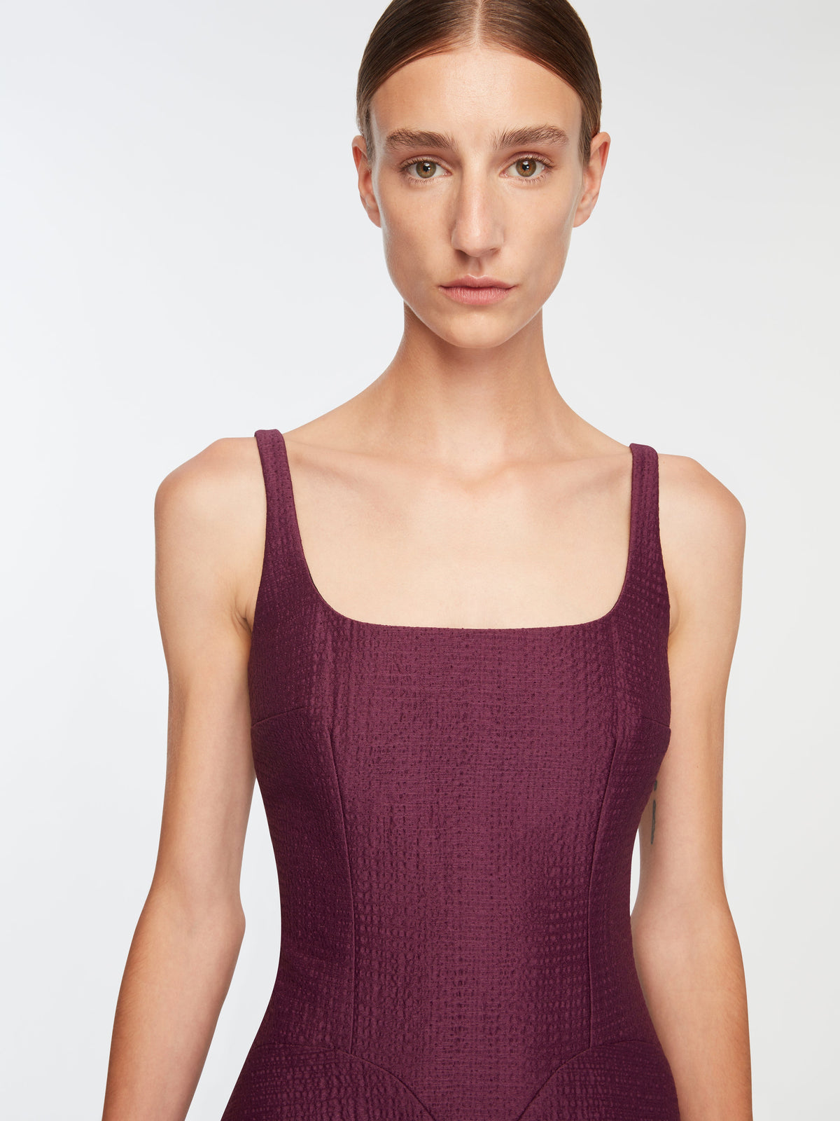 Letisha Dress In Plum Needle Punch Satin