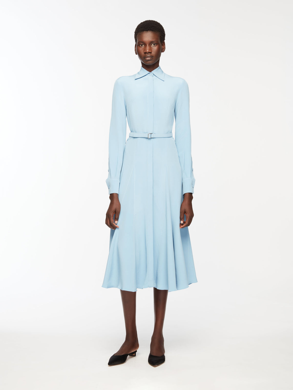 Riko Dress In Cloudy Blue Silk Crepe De Chine