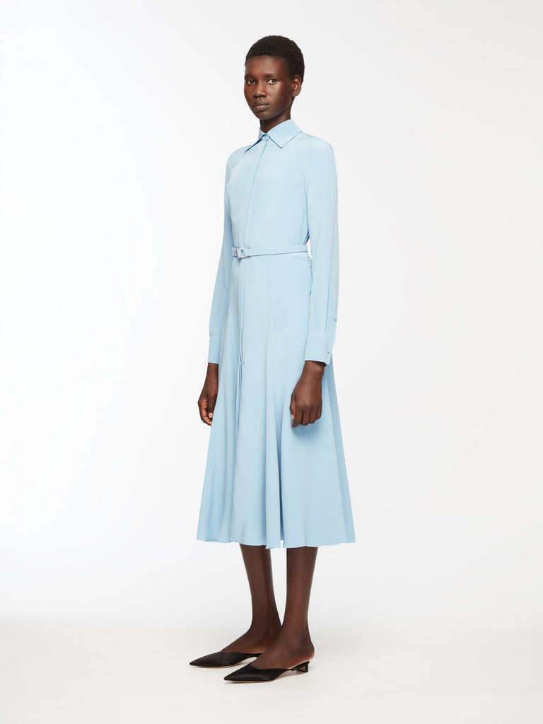 Riko Dress In Cloudy Blue Silk Crepe de Chine | Emilia Wickstead UK 14 Riko Dress In Cloudy Blue Silk Crepe de Chine | Emilia Wickstead UK 14