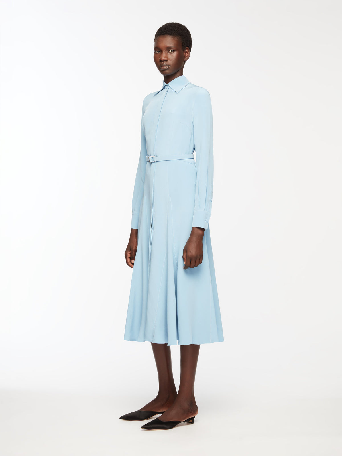 Riko Dress In Cloudy Blue Silk Crepe De Chine