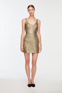 Einna Dress In Gold Double Warp Floral