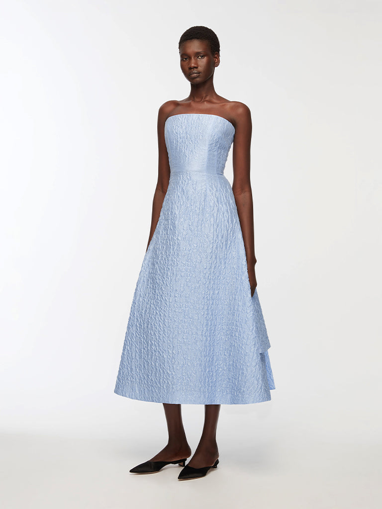 Emilia Wickstead - Jenn Dress In Baby Blue Seersucker Emilia Wickstead - Jenn Dress In Baby Blue Seersucker