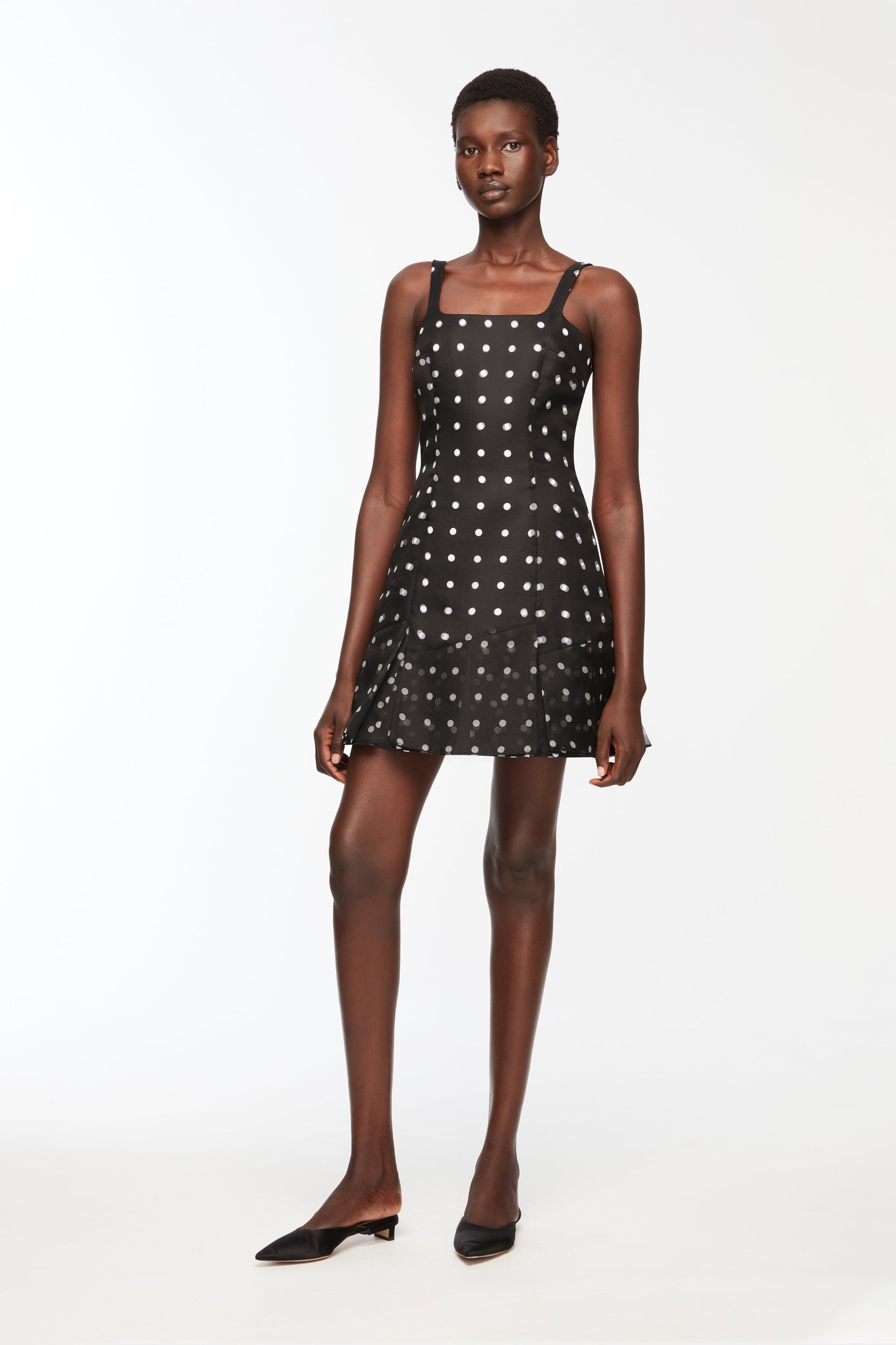 organza polka dot dress Ferris Polka Dot Dime Organza Mockneck Maxi Dress BLK-GOLD / XS by Sugarlips
