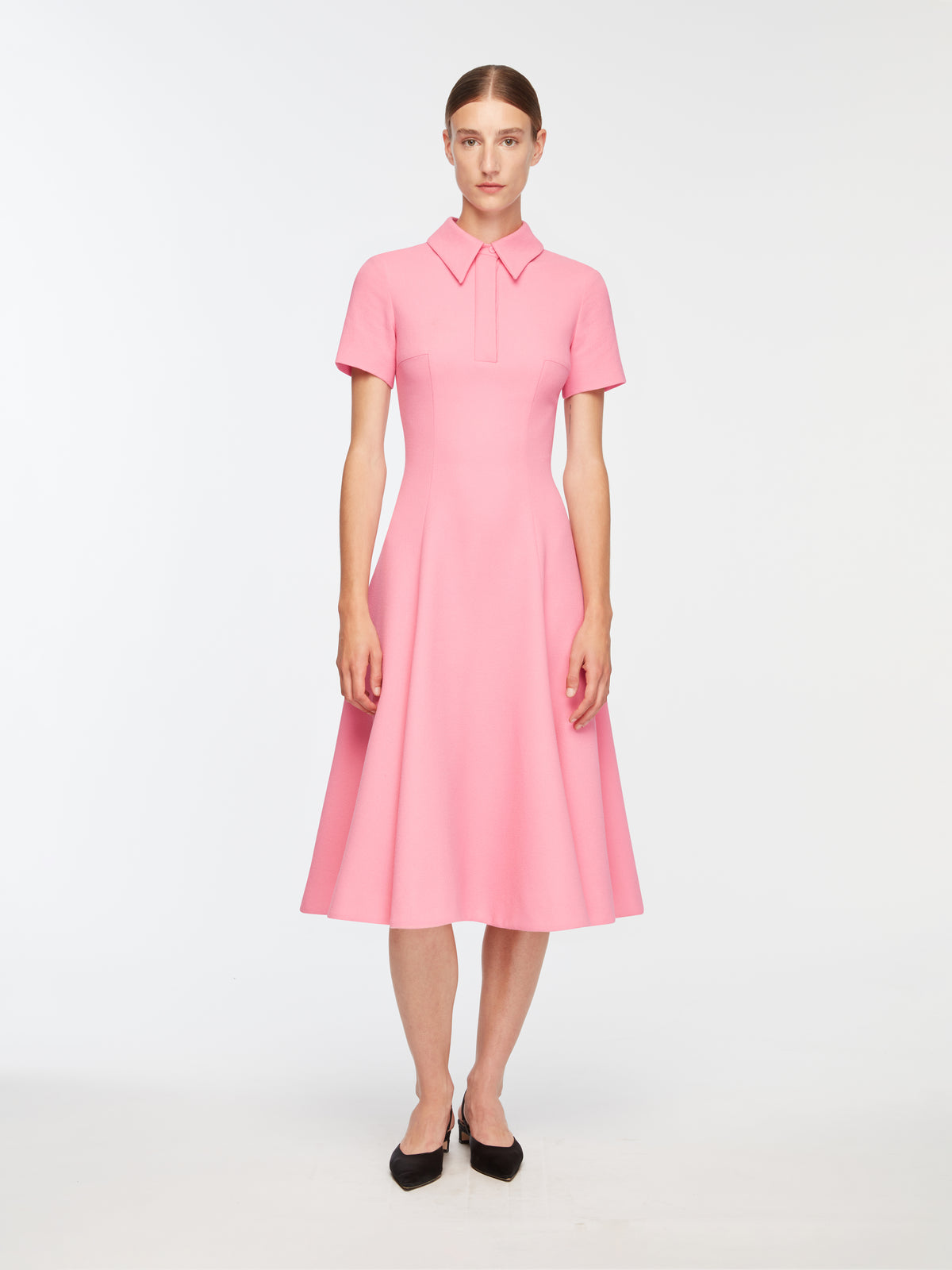 Feliciana Dress In Pink Sorbet Single Wool Crepe