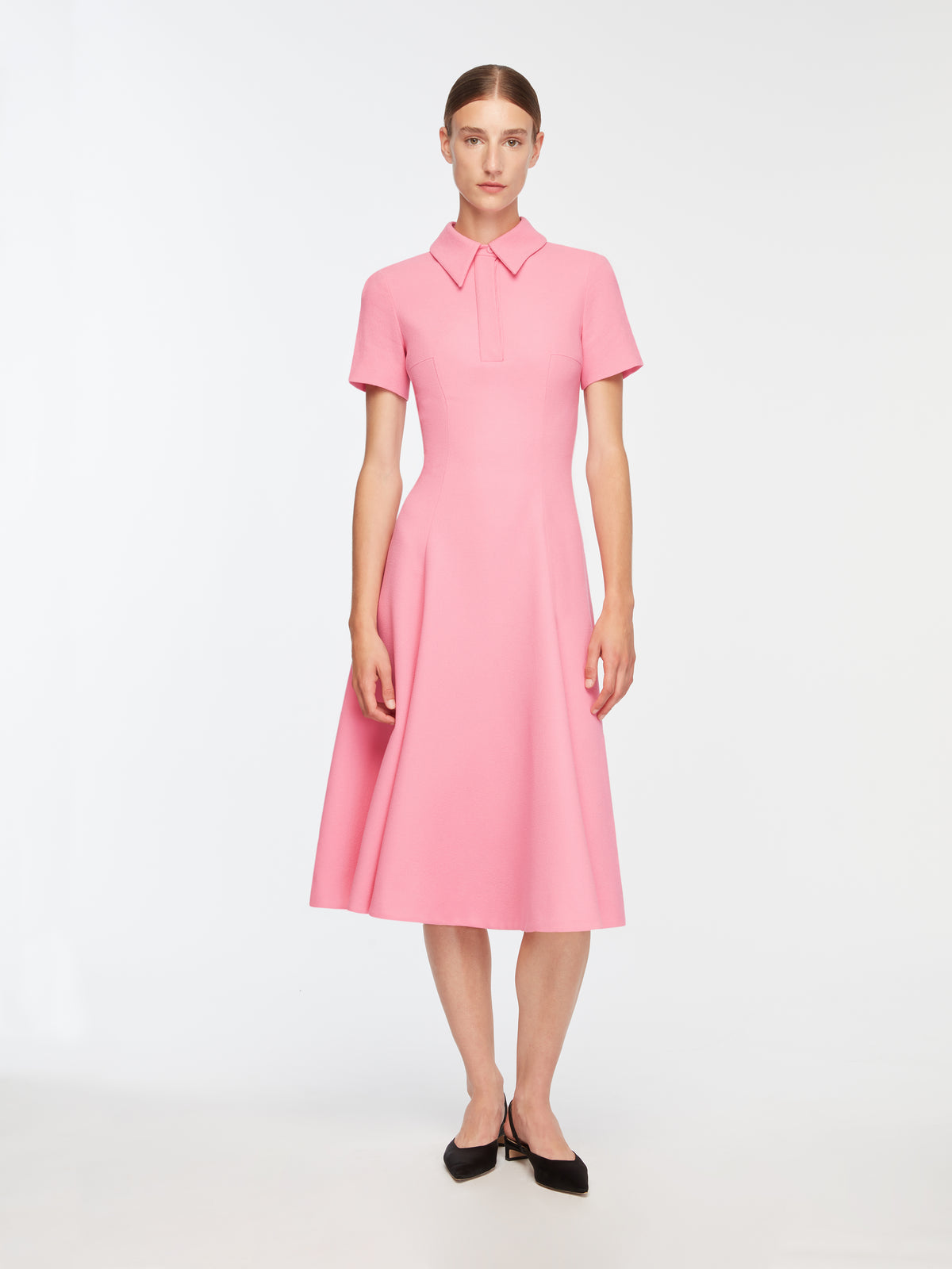 Feliciana Dress In Pink Sorbet Single Wool Crepe
