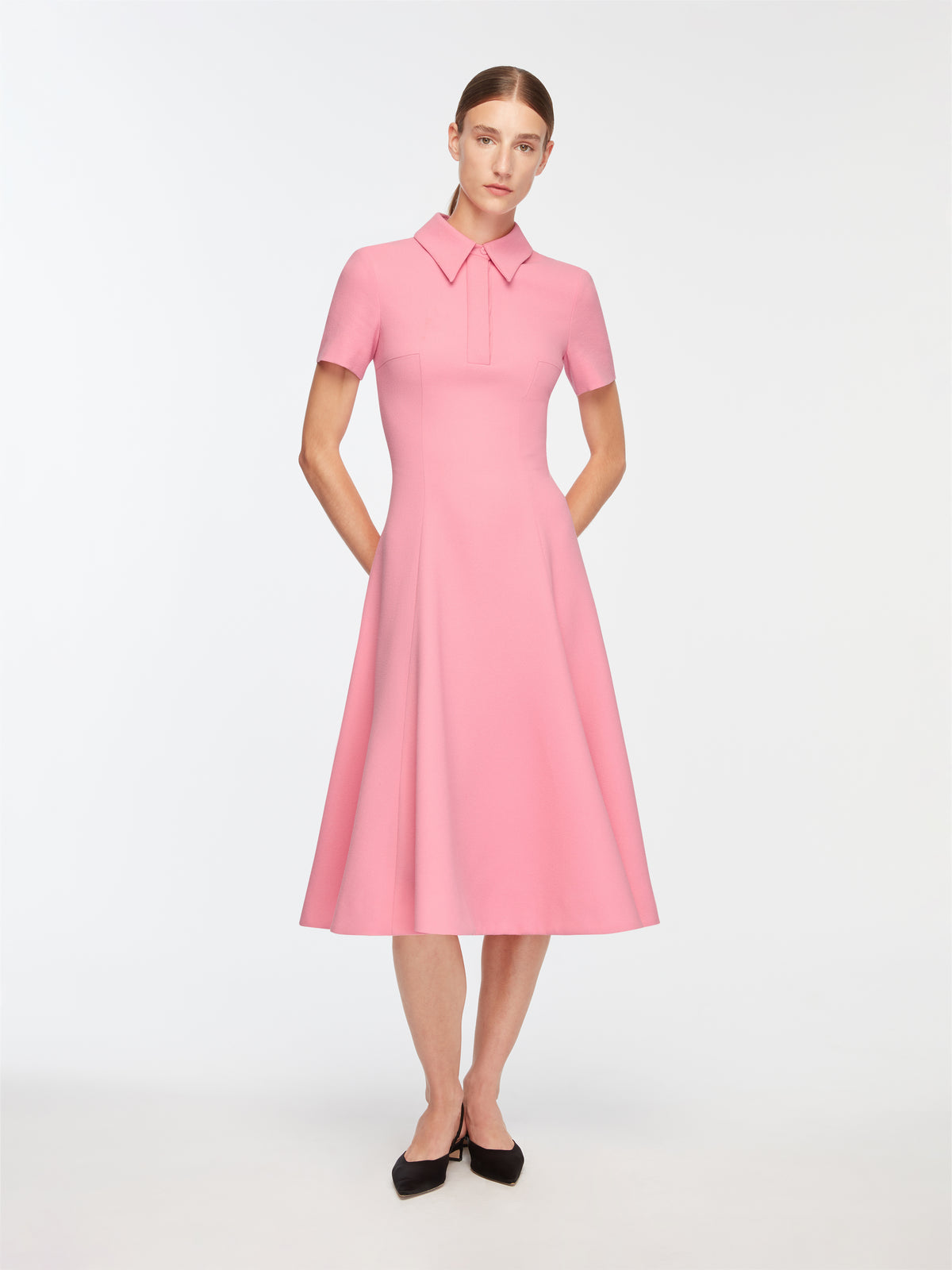 Feliciana Dress In Pink Sorbet Single Wool Crepe