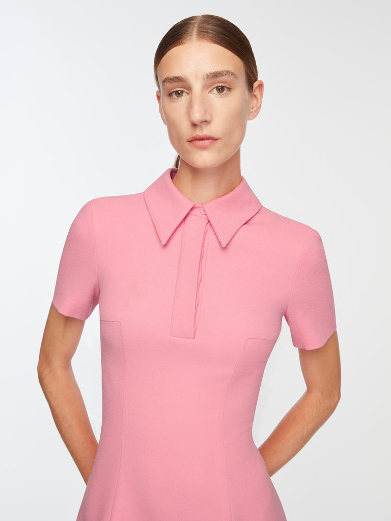 Feliciana Dress In Pink Sorbet Single Wool Crepe