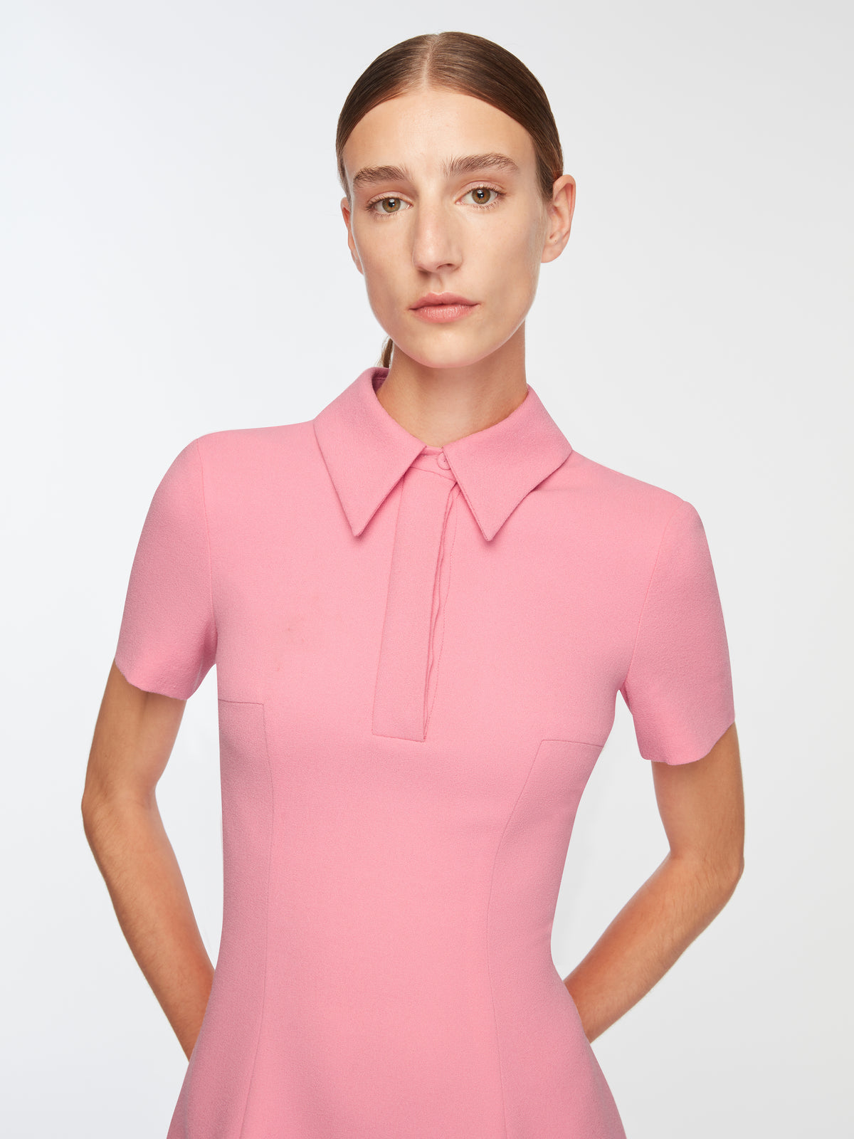 Feliciana Dress In Pink Sorbet Single Wool Crepe