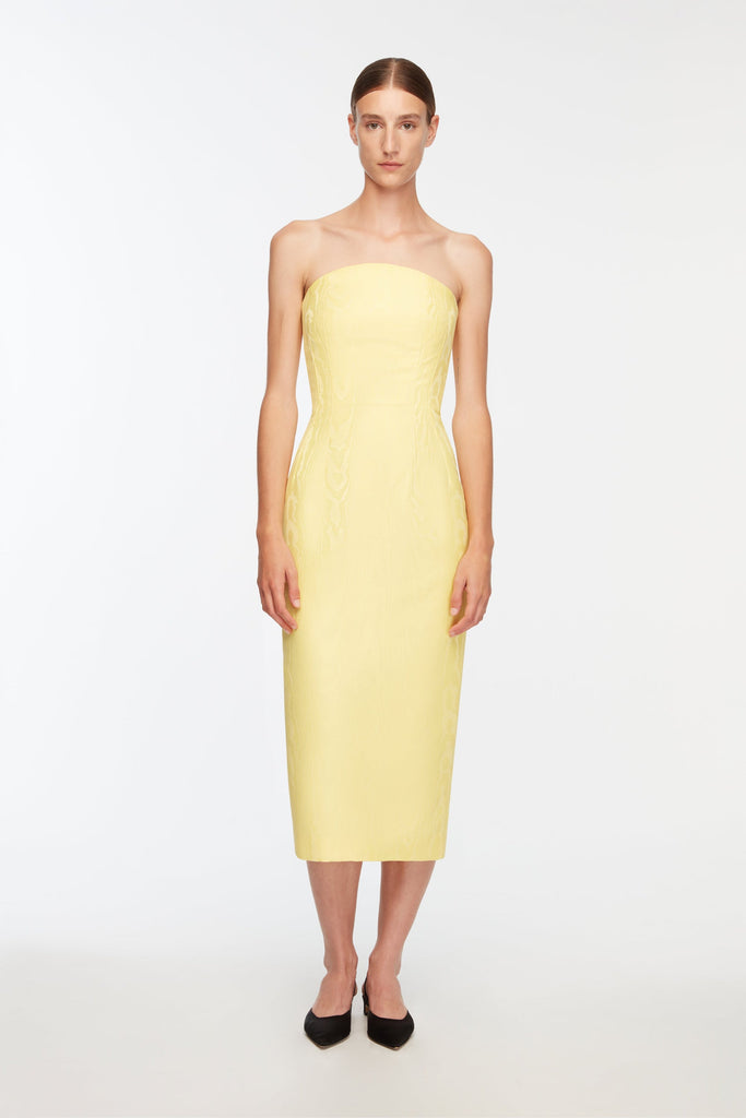 Hailee Dress In Lemon Moire Mikado
