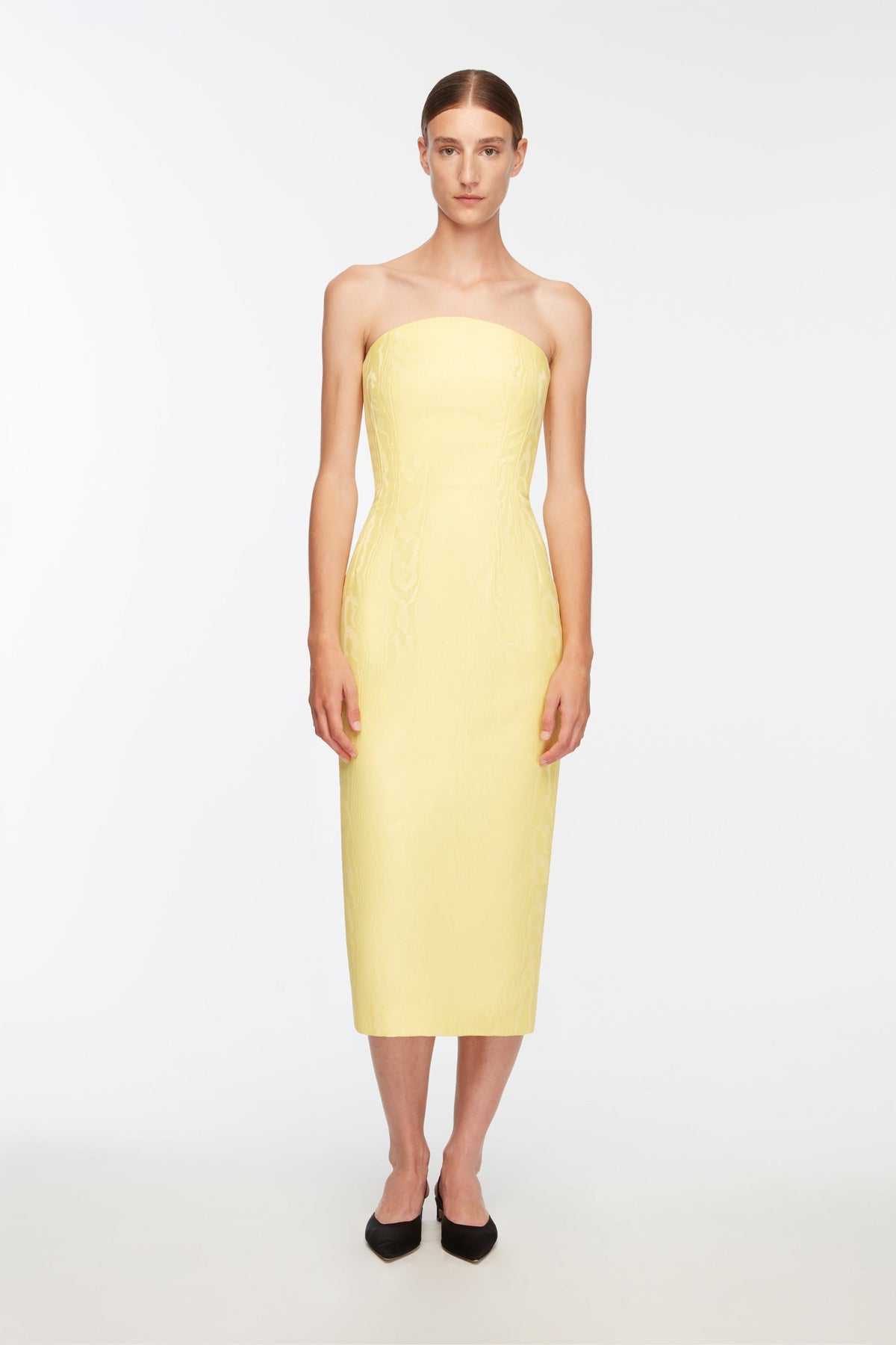 Hailee Dress In Lemon Moire Mikado