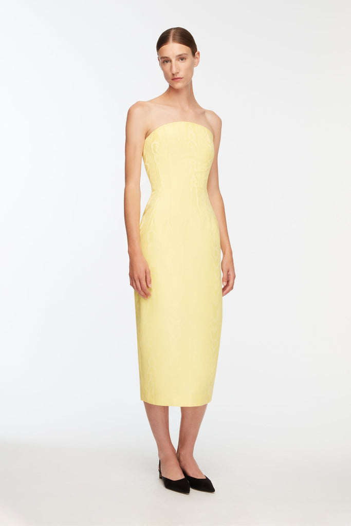 Hailee Dress In Lemon Moire Mikado