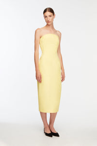 Hailee Dress In Lemon Moire Mikado