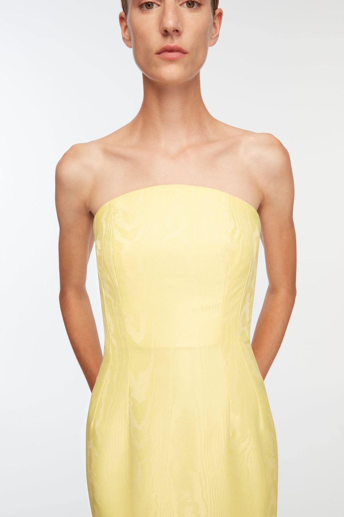 Hailee Dress In Lemon Moire Mikado