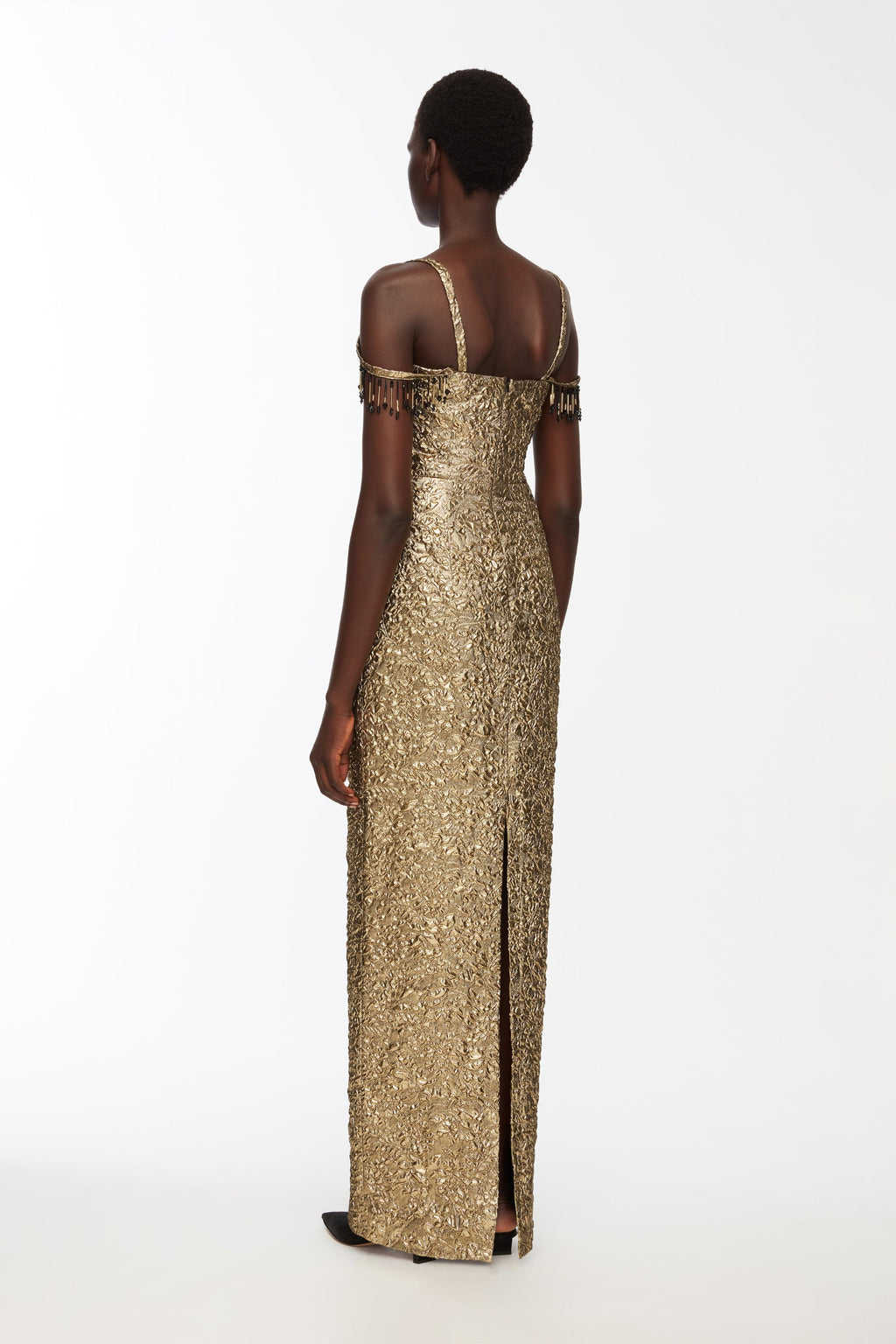 Morphita Dress In Gold Double Warp Floral