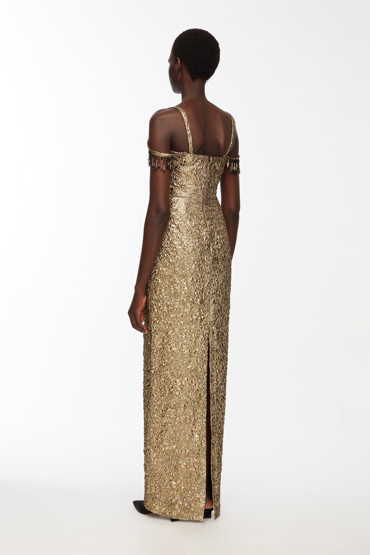 Morphita Dress In Gold Double Warp Floral