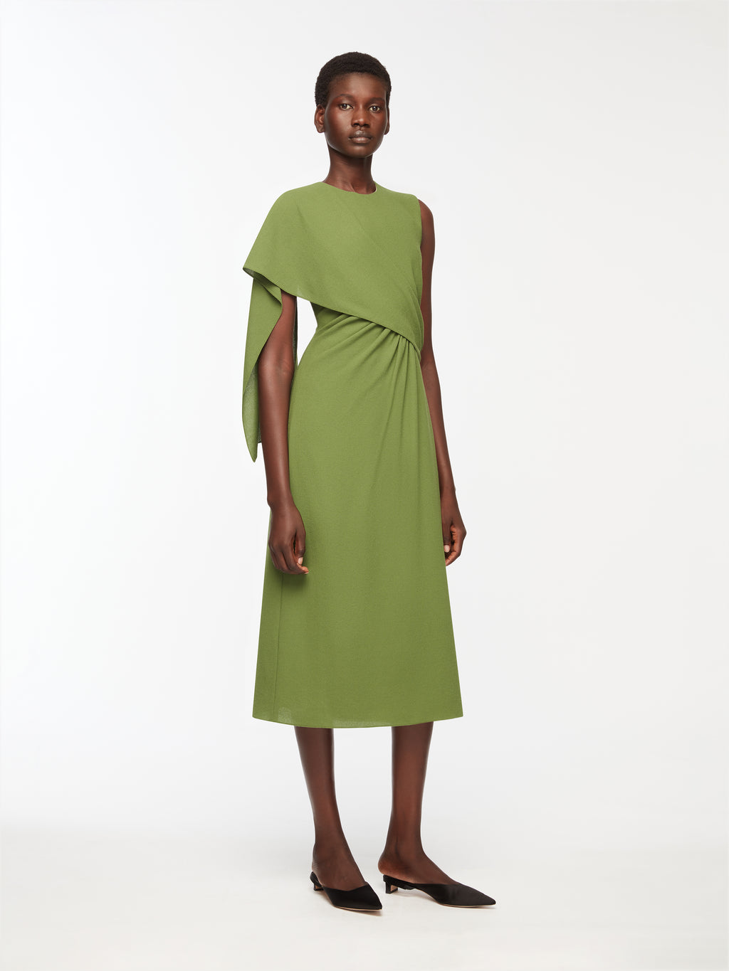Tidus Dress In Olive Single Wool Crepe