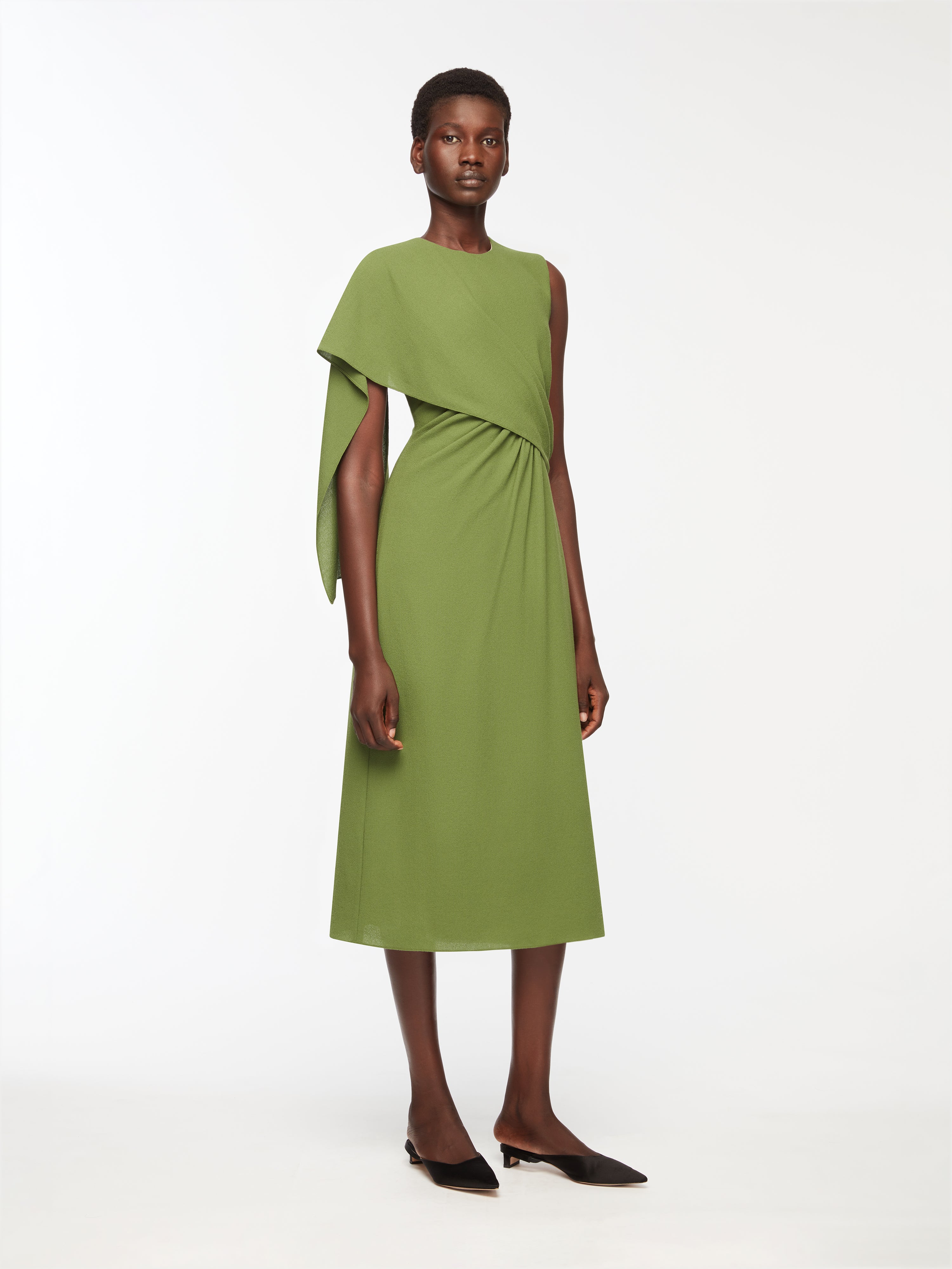 Tidus Dress In Olive Single Wool Crepe