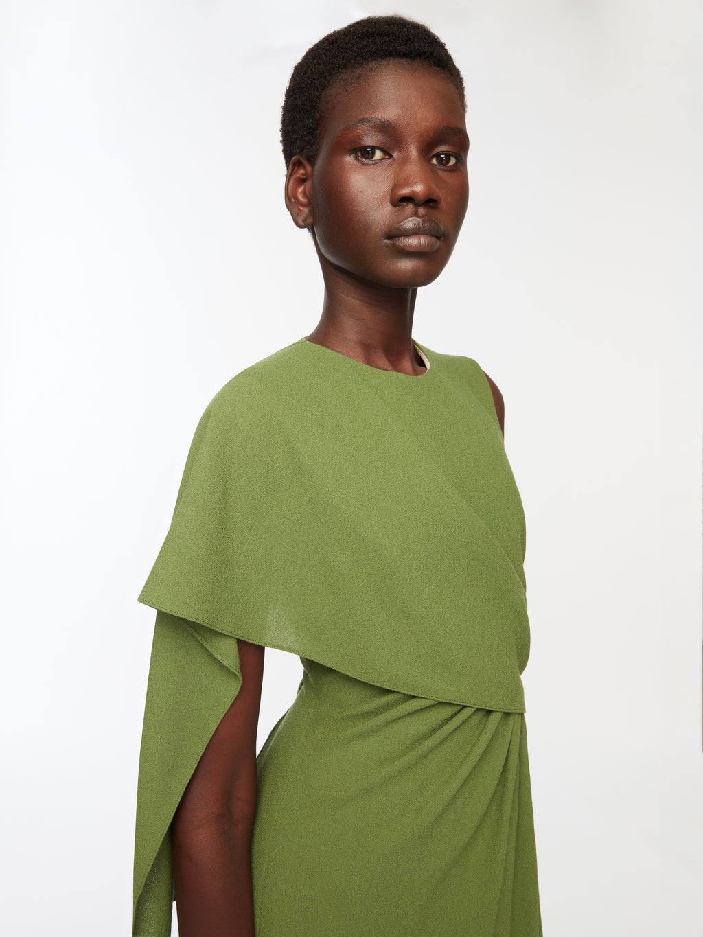 Tidus Dress In Olive Single Wool Crepe