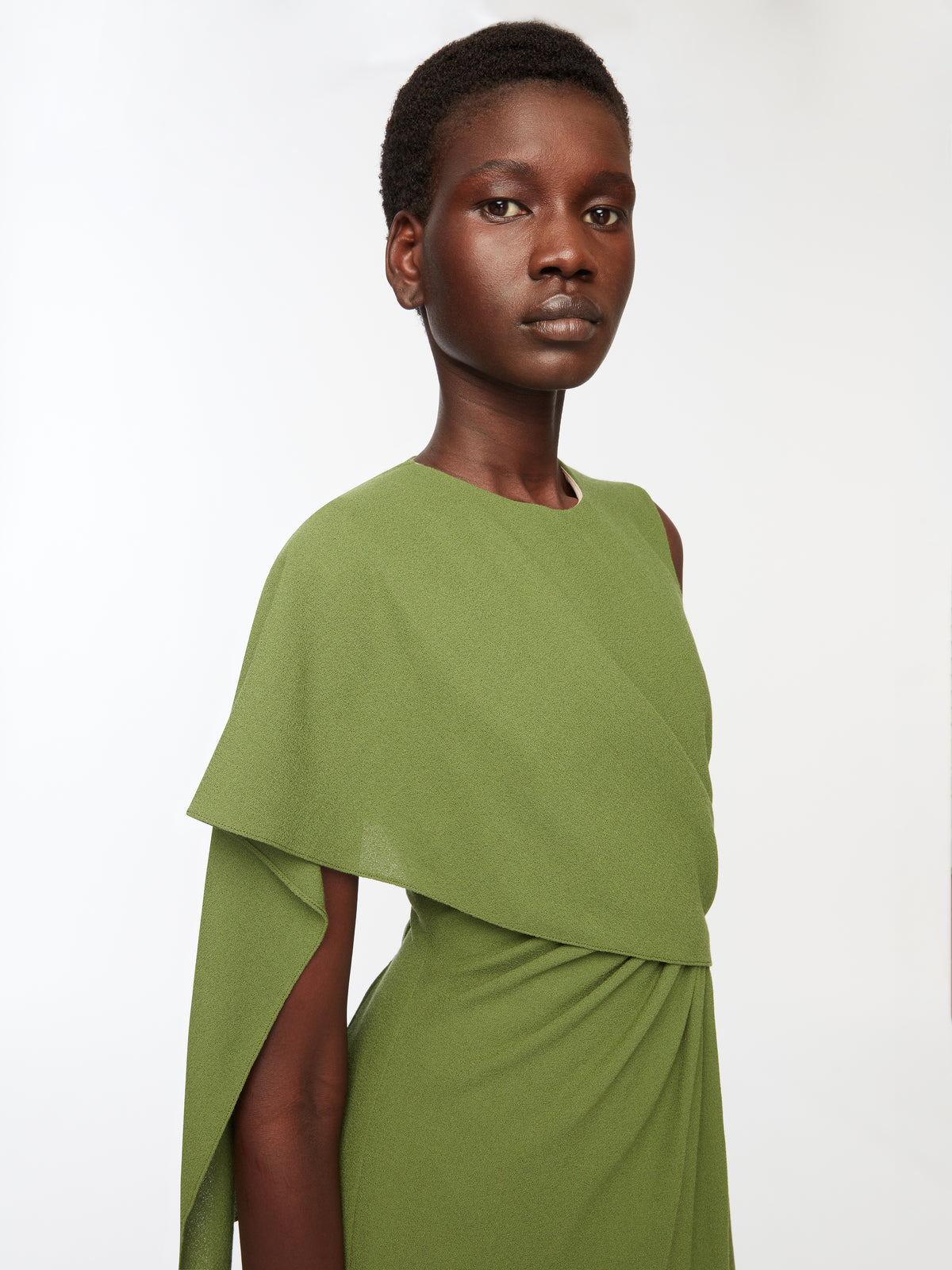 Tidus Dress In Olive Single Wool Crepe