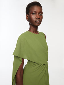Tidus Dress In Olive Single Wool Crepe