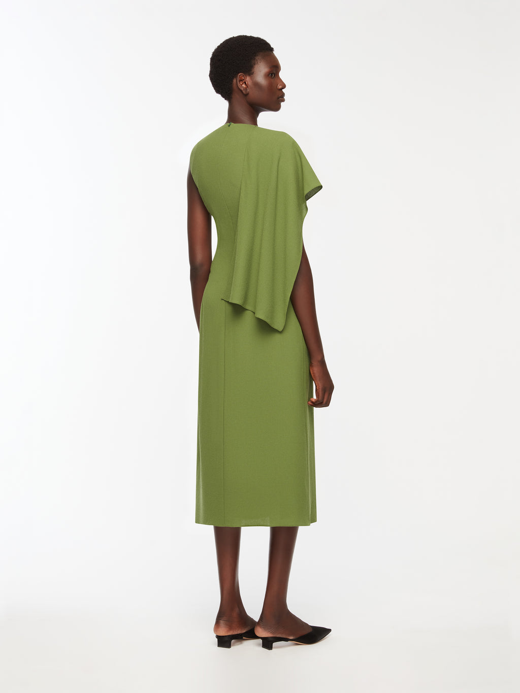 Tidus Dress In Olive Single Wool Crepe