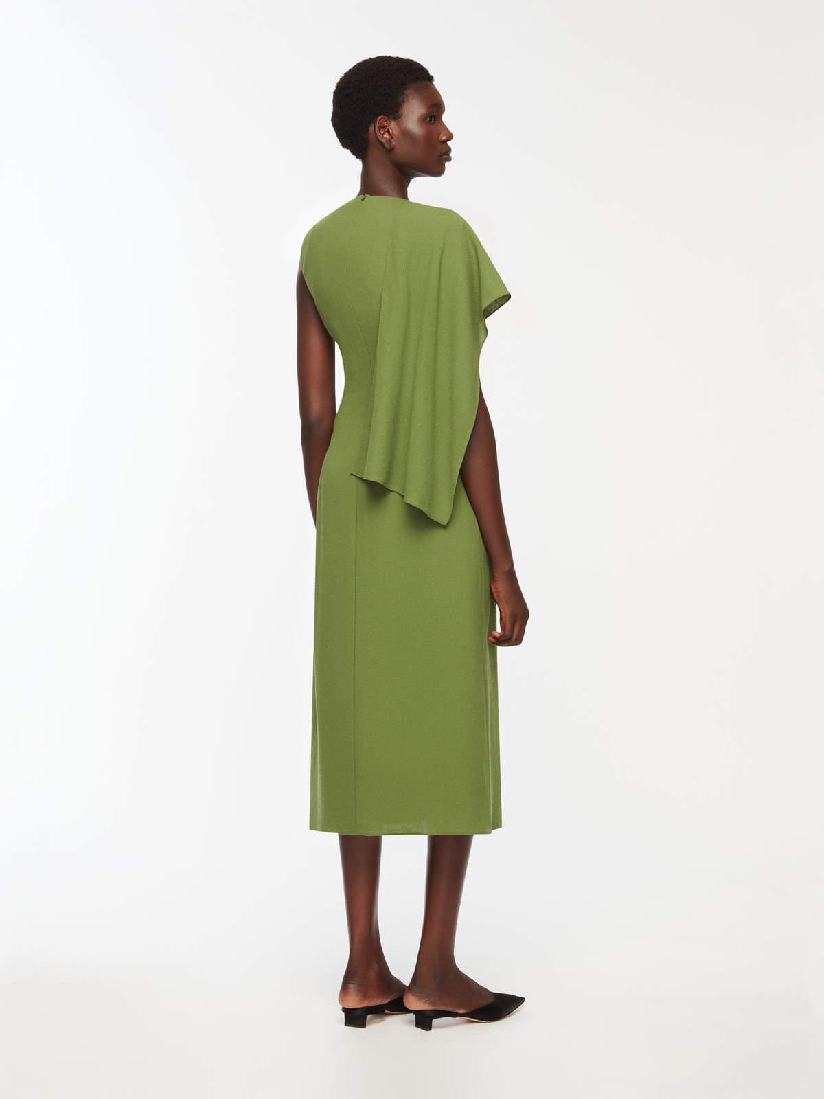 Tidus Dress In Olive Single Wool Crepe