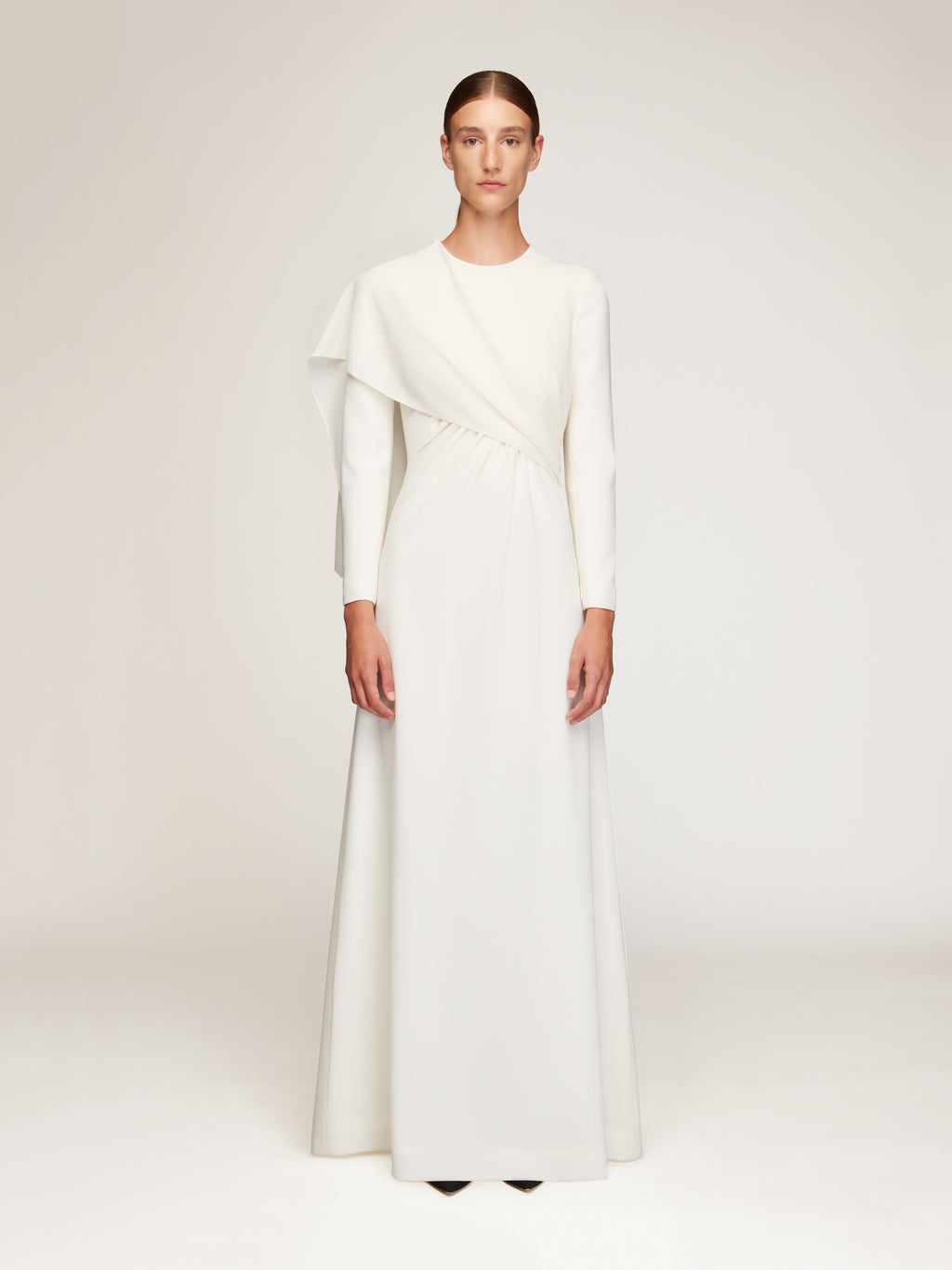 Aleska Dress In Ivory Single Wool Crepe