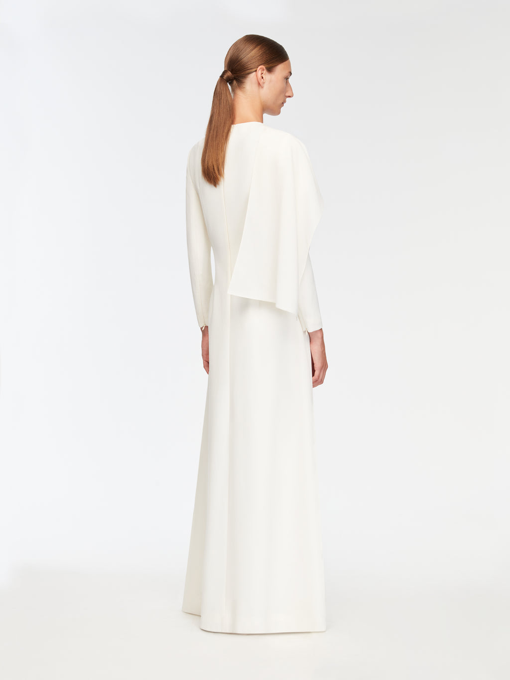 Aleska Dress In Ivory Single Wool Crepe