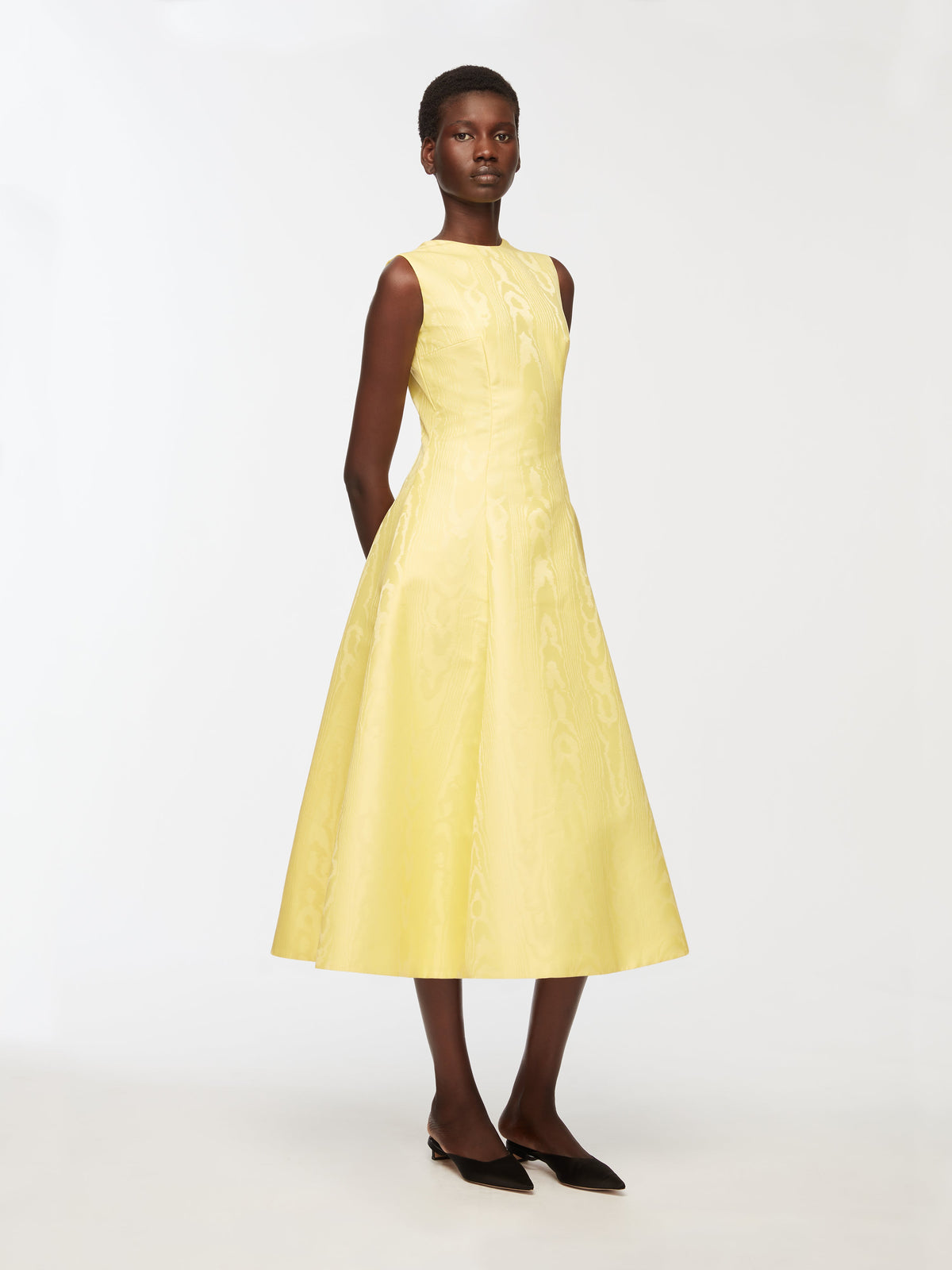 Mara Dress In Lemon Moire Mikado