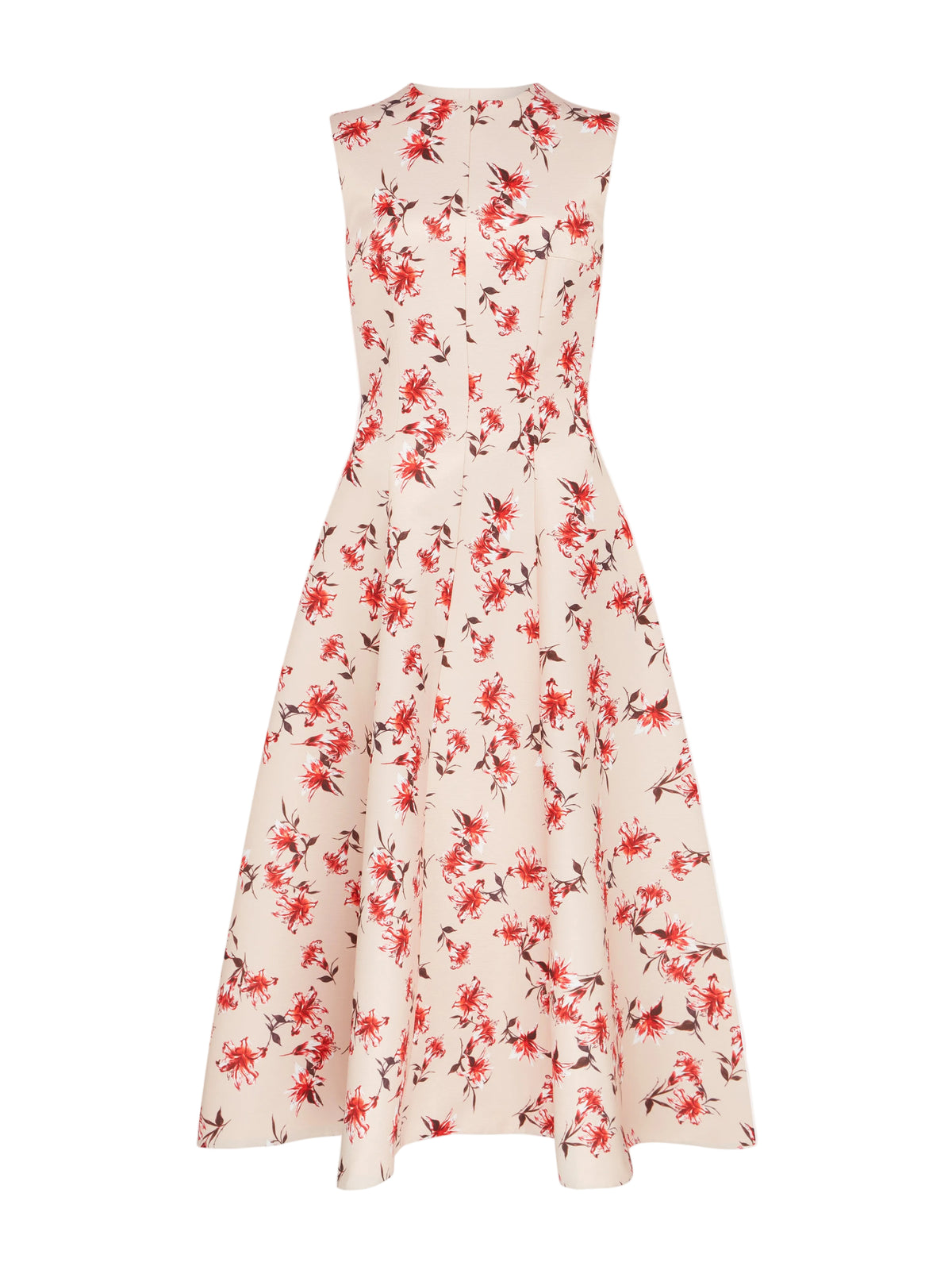 Mara Dress In Red Summer Lillies On Pink Taffeta Faille