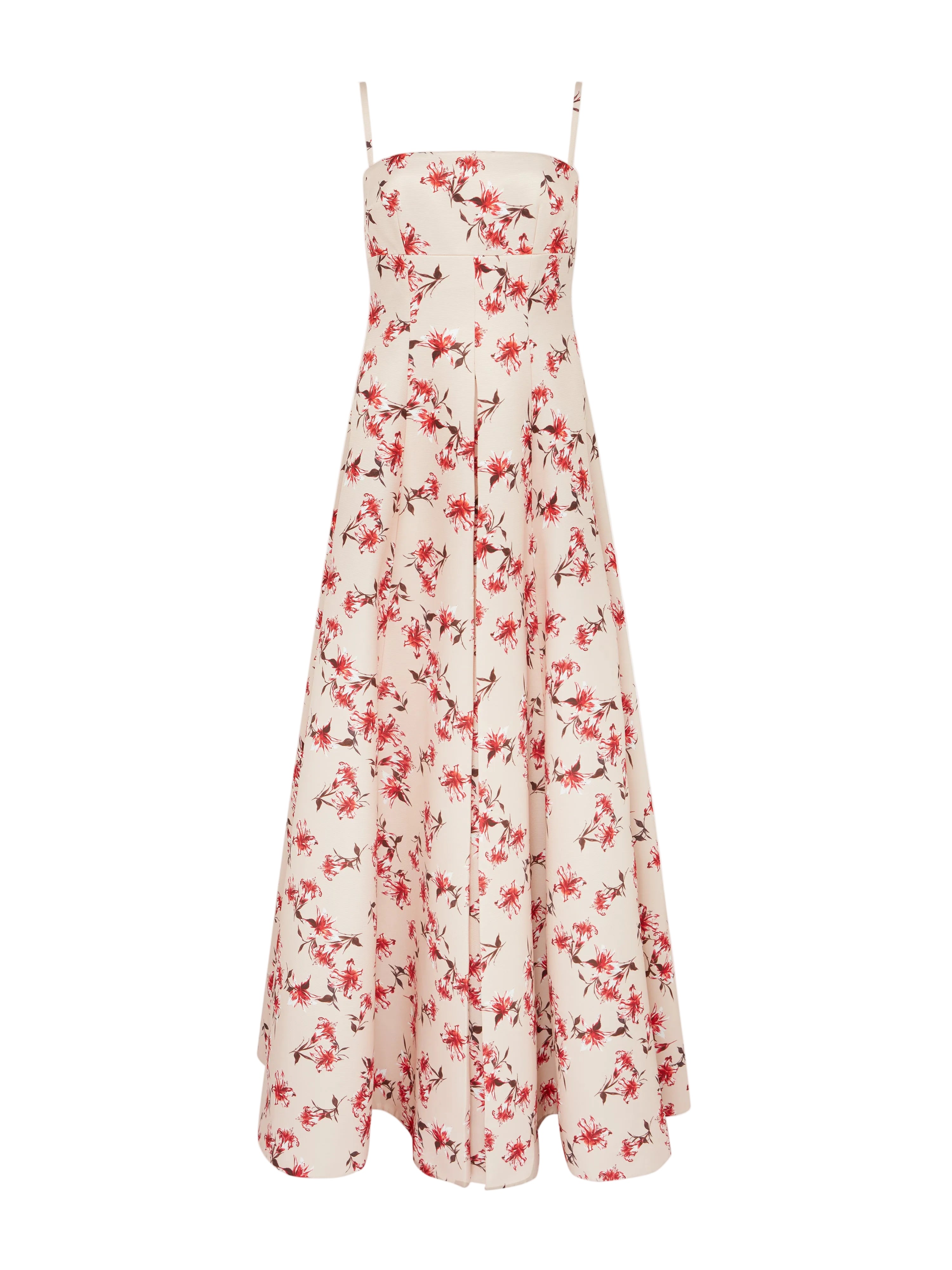 Oceana Dress In Red Festive Lillies Taffeta Faille