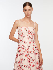 Oceana Dress In Red Festive Lillies Taffeta Faille