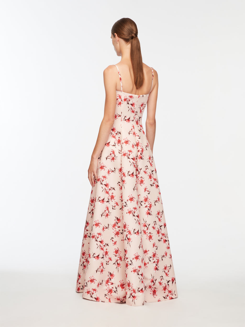 Oceana Dress In Red Festive Lillies Taffeta Faille