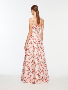 Oceana Dress In Red Festive Lillies Taffeta Faille