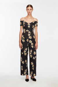 Daffy Trousers In Black & Yellow Festive Lillies Taffeta Faille