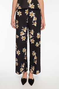 Daffy Trousers In Black & Yellow Festive Lillies Taffeta Faille