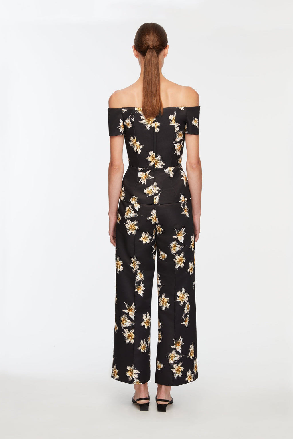 Daffy Trousers In Black & Yellow Festive Lillies Taffeta Faille
