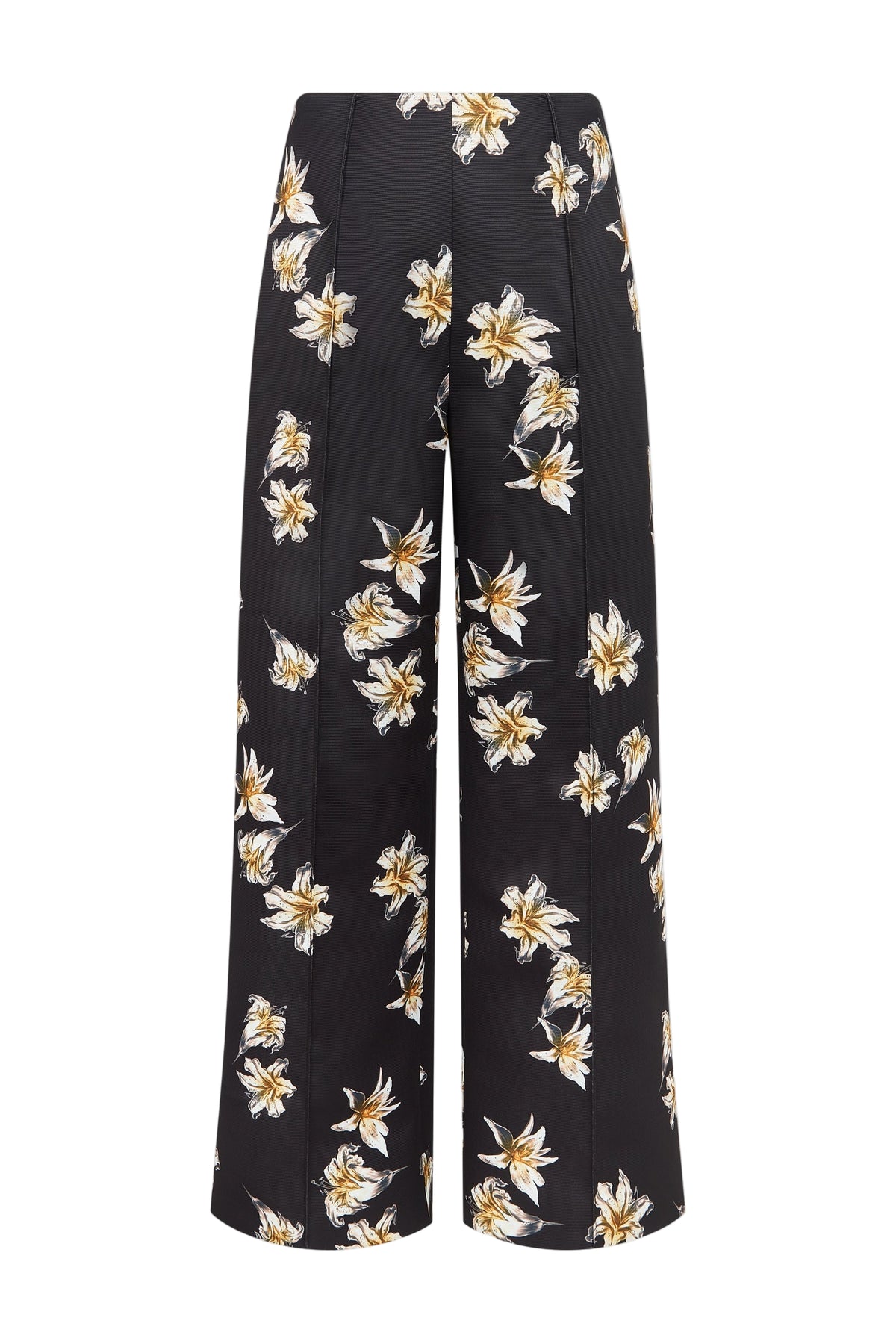 Daffy Trousers In Black & Yellow Festive Lillies Taffeta Faille