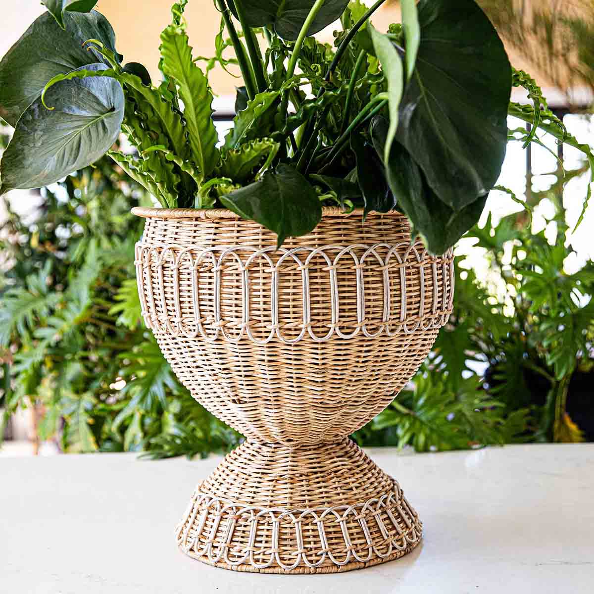 Provence Rattan Medium Urn in Whitewash