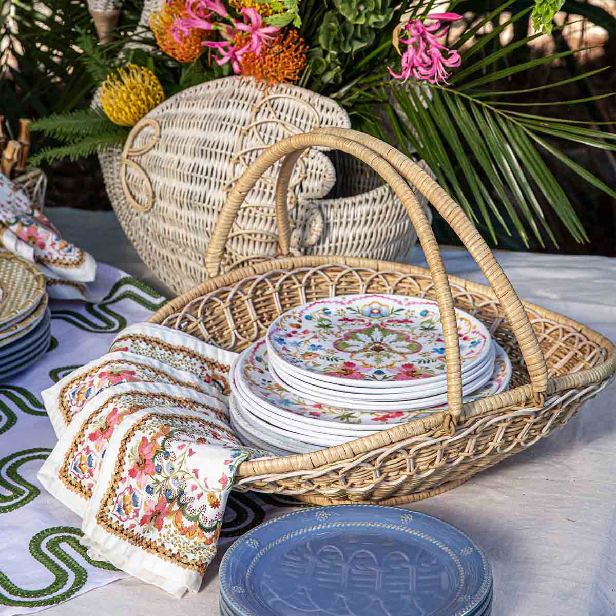 Provence Rattan Gathering Basket in Whitewash