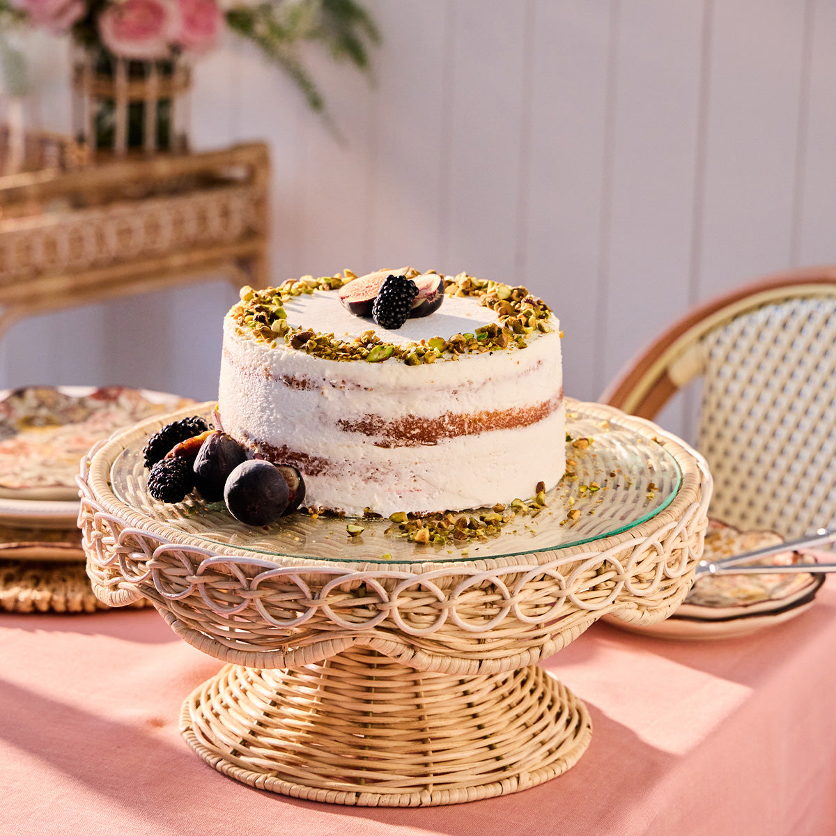 Provence Rattan Cake Stand in Whitewash