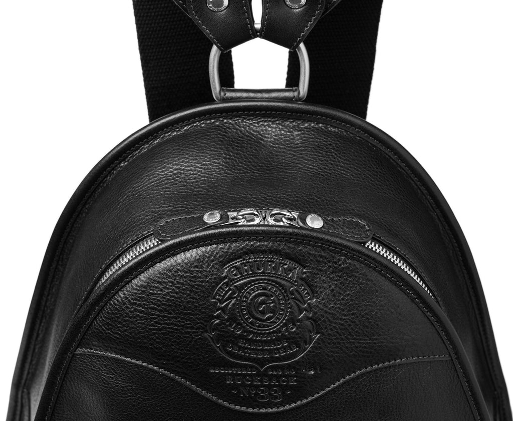 black leather backpack round flap Rucksack No. 33 in Vintage Leather