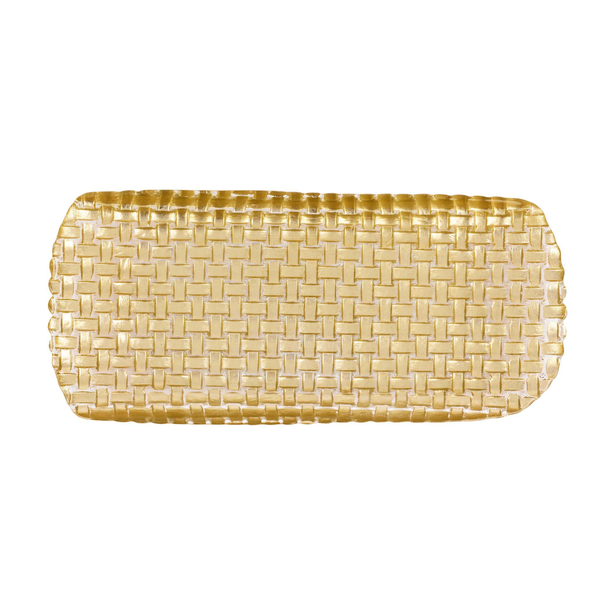 Rufolo Glass Basketweave Large Rectangular Tray in Gold